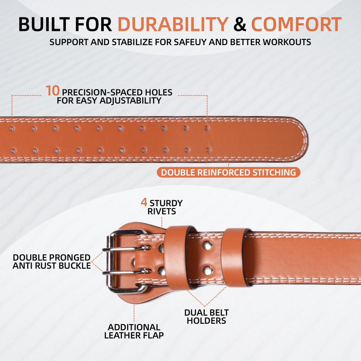 Leather Weight Lifting Belt, 4”& 6”Padded Lumbar Back Support, 10 Adjustable Holes, Gym Weight Belt Ideal for Deadlift, Powerlifting, Bodybuilding and Squat (6-Inch Brown, M (22"-28"))
