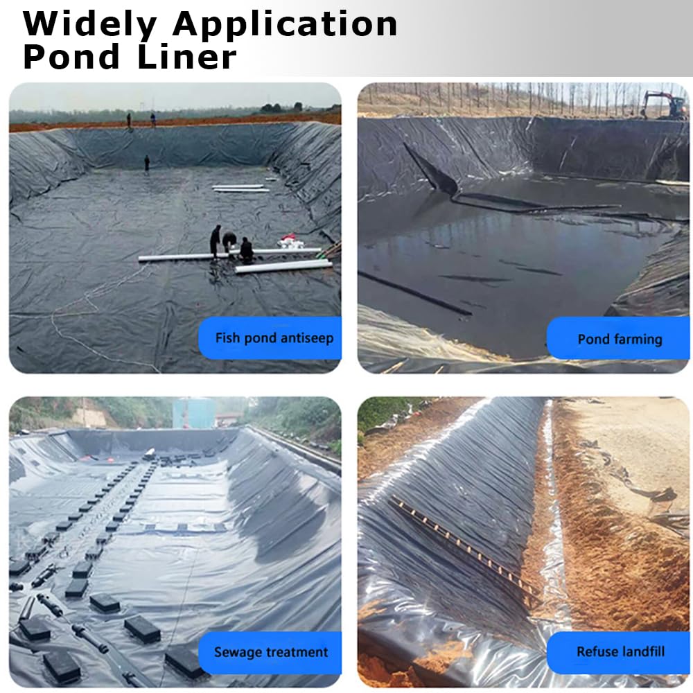 PreAsion Pond Liner 20ft ×30ft HDPE Black Pond Liner Large Garden Pond Liners Flexible Skins Lining for Koi Ponds Fountains Fish Pool Water Gardens 0.3mm/12mil Thickness