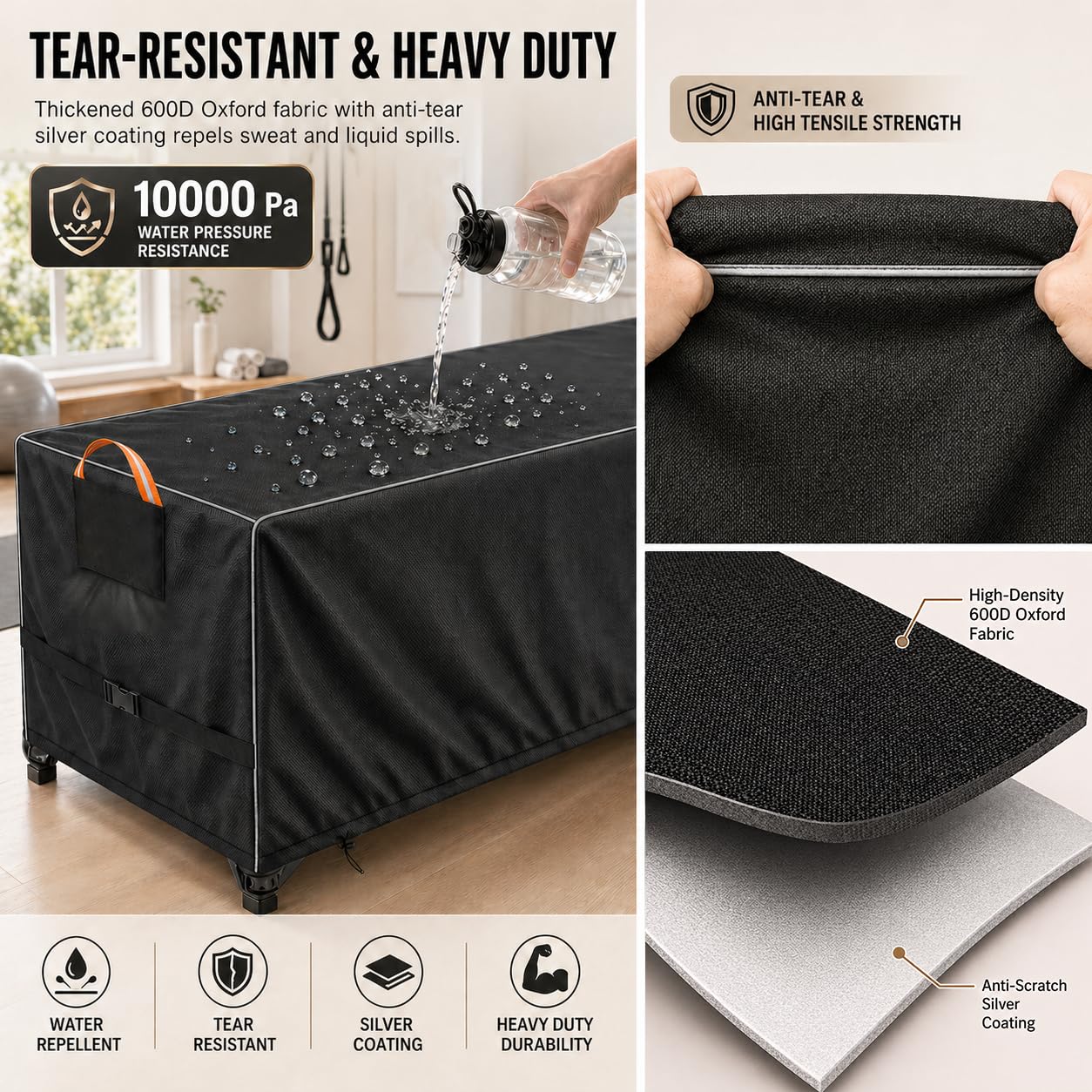 Pilates Reformer Cover, 600D Heavy Duty Waterproof Reformer Protection, Dustproof Pilates Equipment Machine Cover for Home Gym Yoga Studio Indoor Outdoor, Black 101"x31"x23"