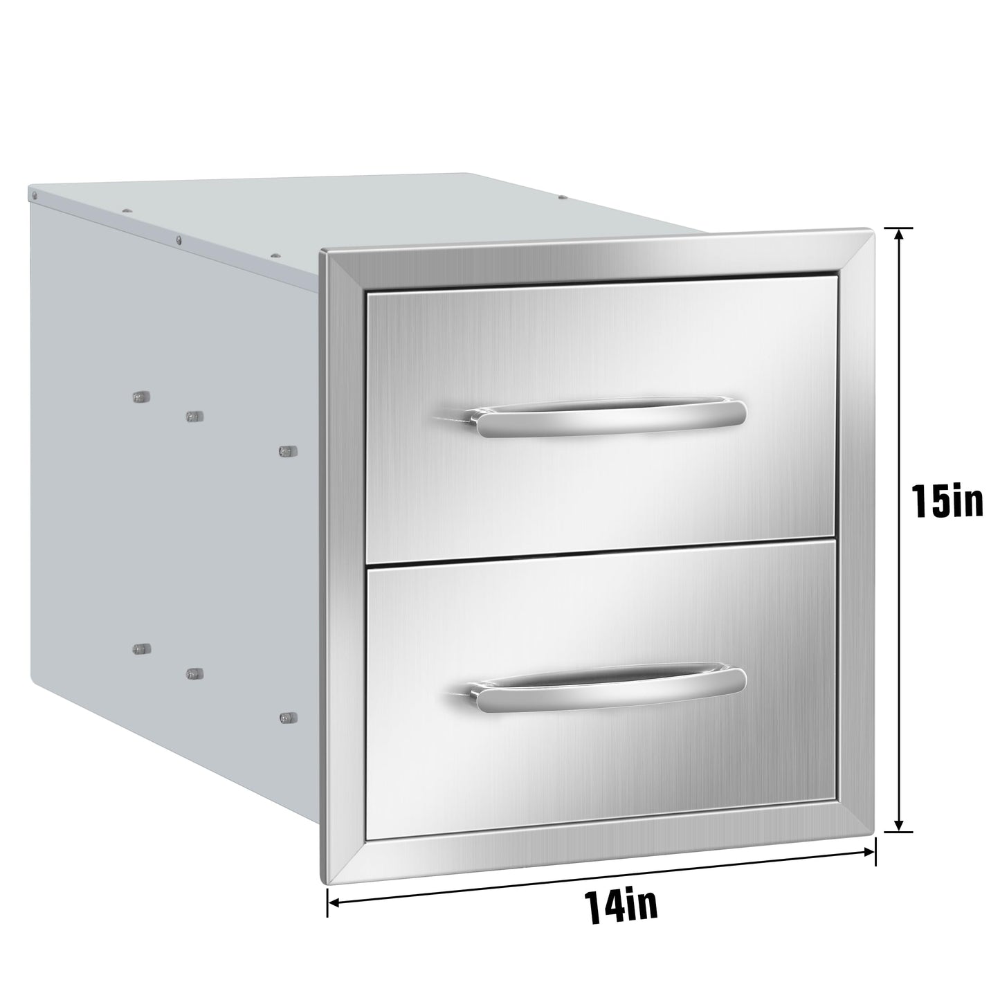 RAILEN Outdoor Kitchen Drawers 14" W x 15" H x 23" D Built-in BBQ Drawer Stainless Steel Access Drawers for Outdoor Kitchen Island or Grill Station