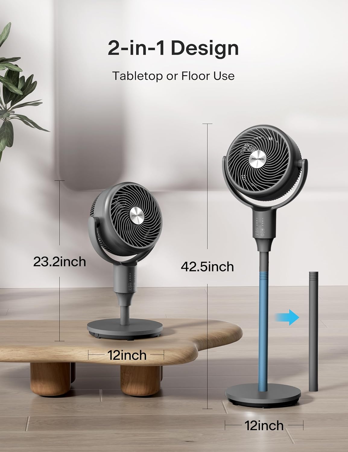 Pelonis Pedestal Fan - Ultra OmniFlow Air Circulator with 135°+90° Oscillation, Quiet Operation & Remote Control