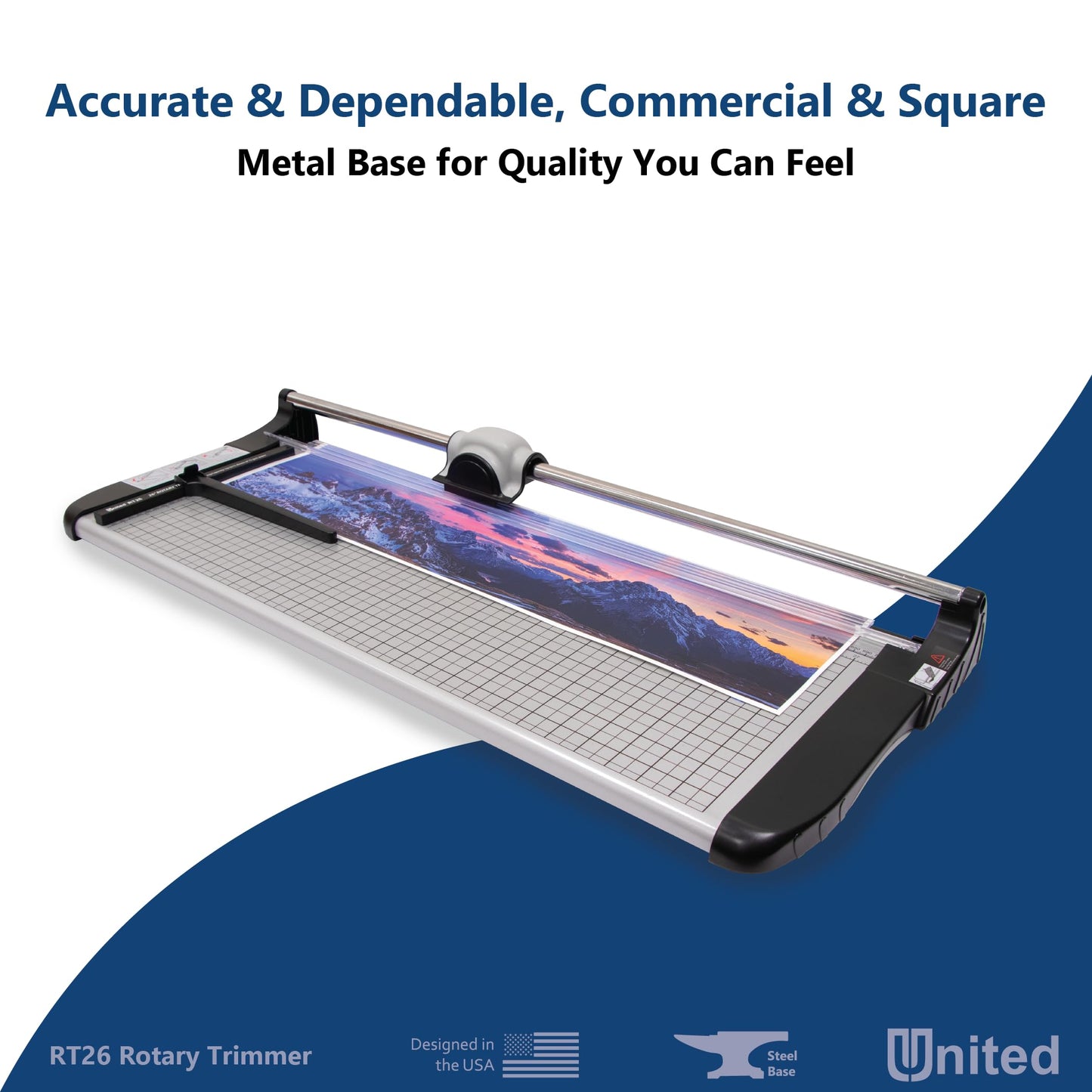 United Office Products RT26 Commercial Rotary Paper Trimmer, Sturdy Metal Base, 26" Cut Length, 15 Sheet Capacity, Paper Cutter for Offices, Schools and Crafts