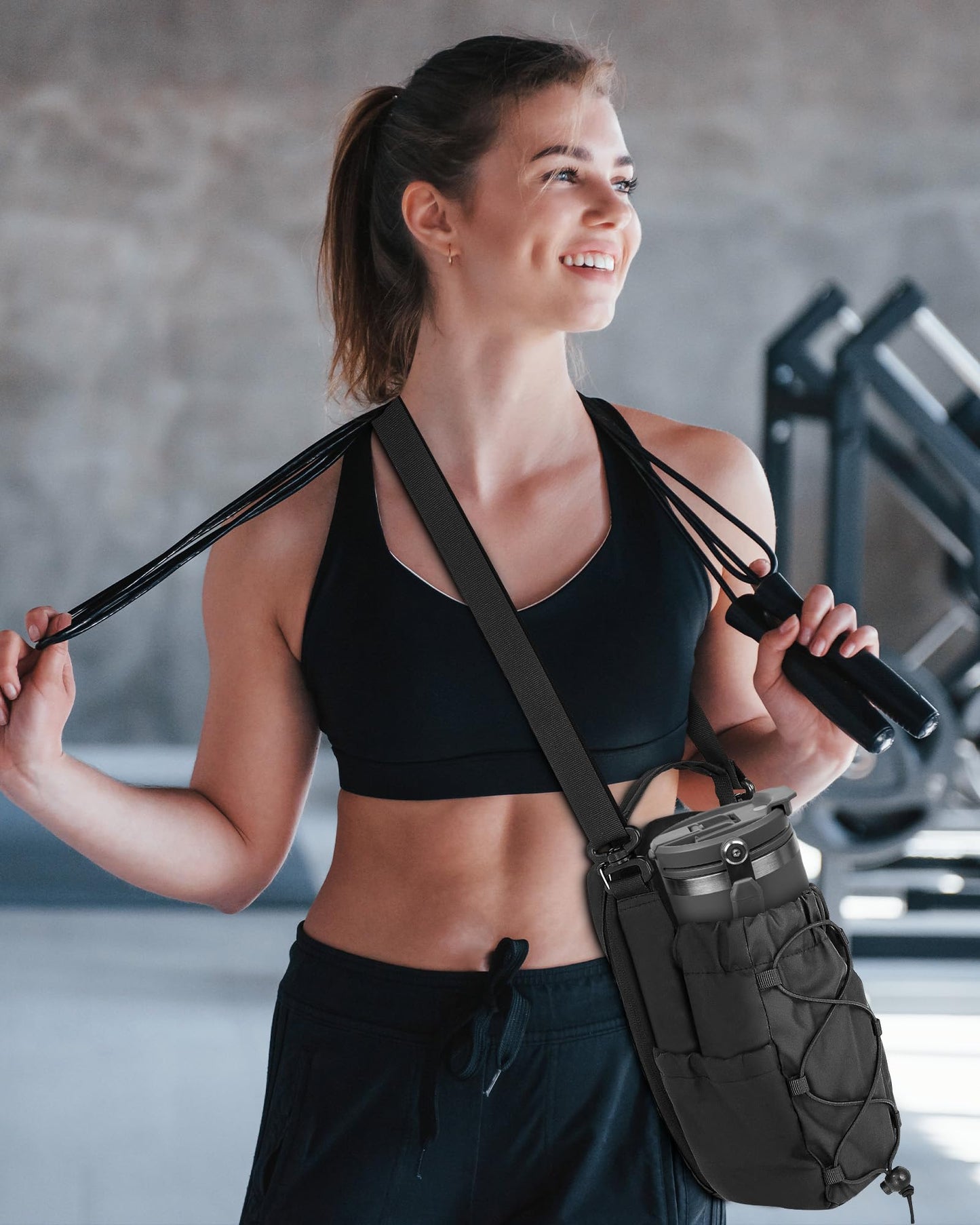 Carttiya Magnetic Gym Bag for Men Women-Water Bottle Carrier Holder with Strap & Phone Pockets for 40oz Tumbler with Handle, 4 Built-in Magnets Small Gym Bag for Sports, Concert Airline Travel Walking