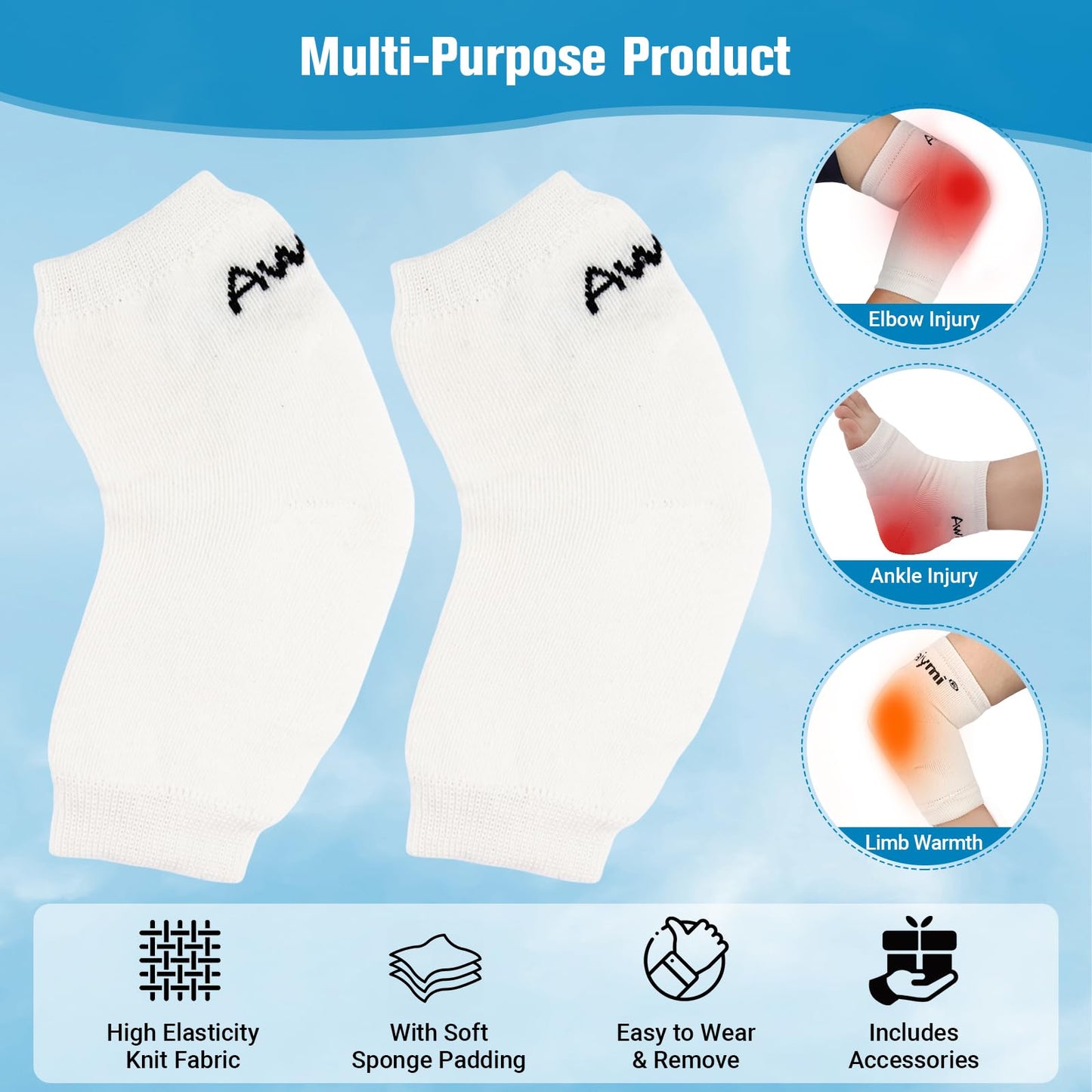 Awaiymi Heel And Elbow Protectors (One Pair) with Foam Pads, Lightweight Knit Elbows Pads for Elderly, Tendinitis, Arthritis and Plantar Fasciitis, Elbow Protector Sleeve for Men, Women, Medium Size