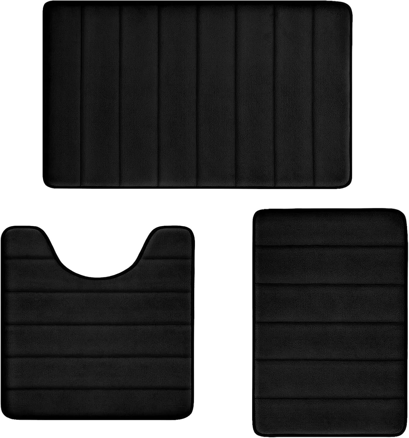 Skiennix Memory Foam Bath Rugs Set - Non-Slip, Washable, Super Soft 3-Piece Black Bathroom Mats