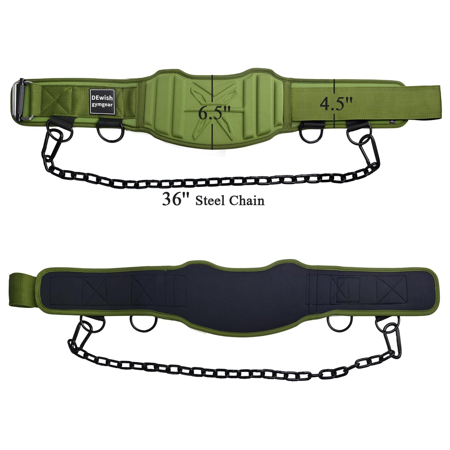 2-in-1 Weightlifting Belt & Dip Belt with 41 IN Steel Chain for Pull Up,Added Weight Training (Military Green, L(35"-39"))