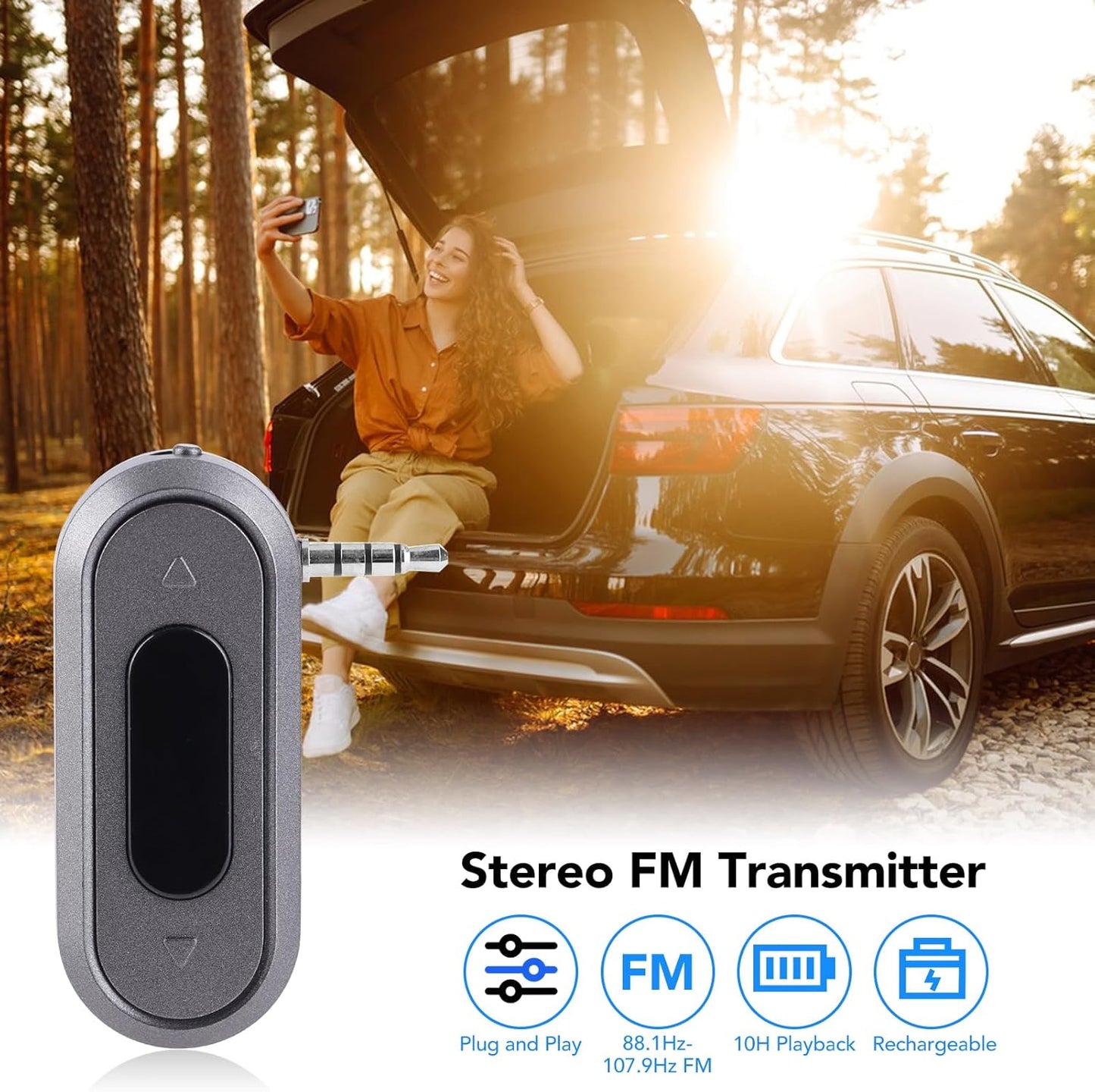 ASHATA 3.5MM Phone/Pad/MP3/MP4/MP5/Tablet 300mAh Audio Head Mobile FM Transmitter Built in Battery Car Radio