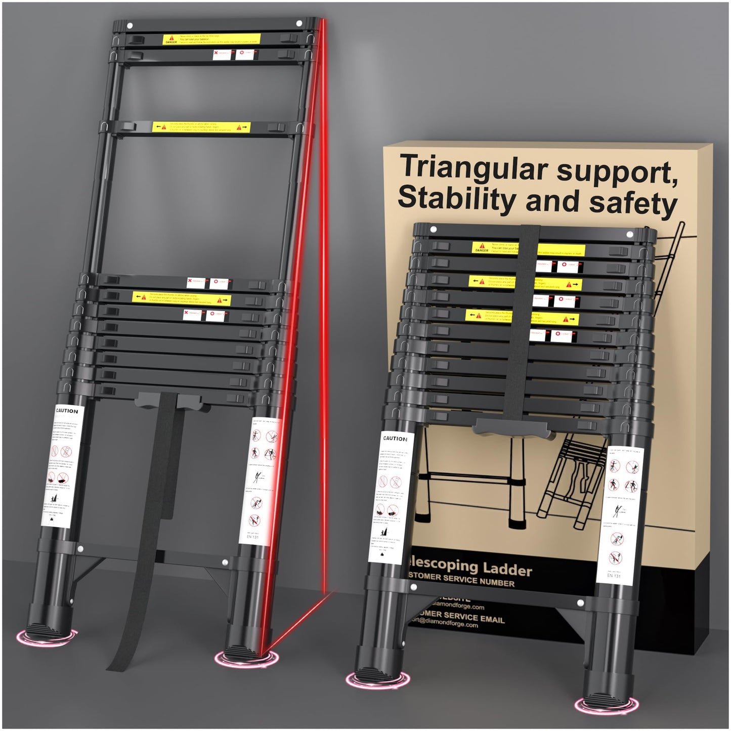 Telescoping Ladder, 12.5 FT Aluminum Extension Ladder, Collapsible & Adjustable, 330 lbs Capacity, Compact Retractable Ladder for House, Roof, RV & Travel Trailer