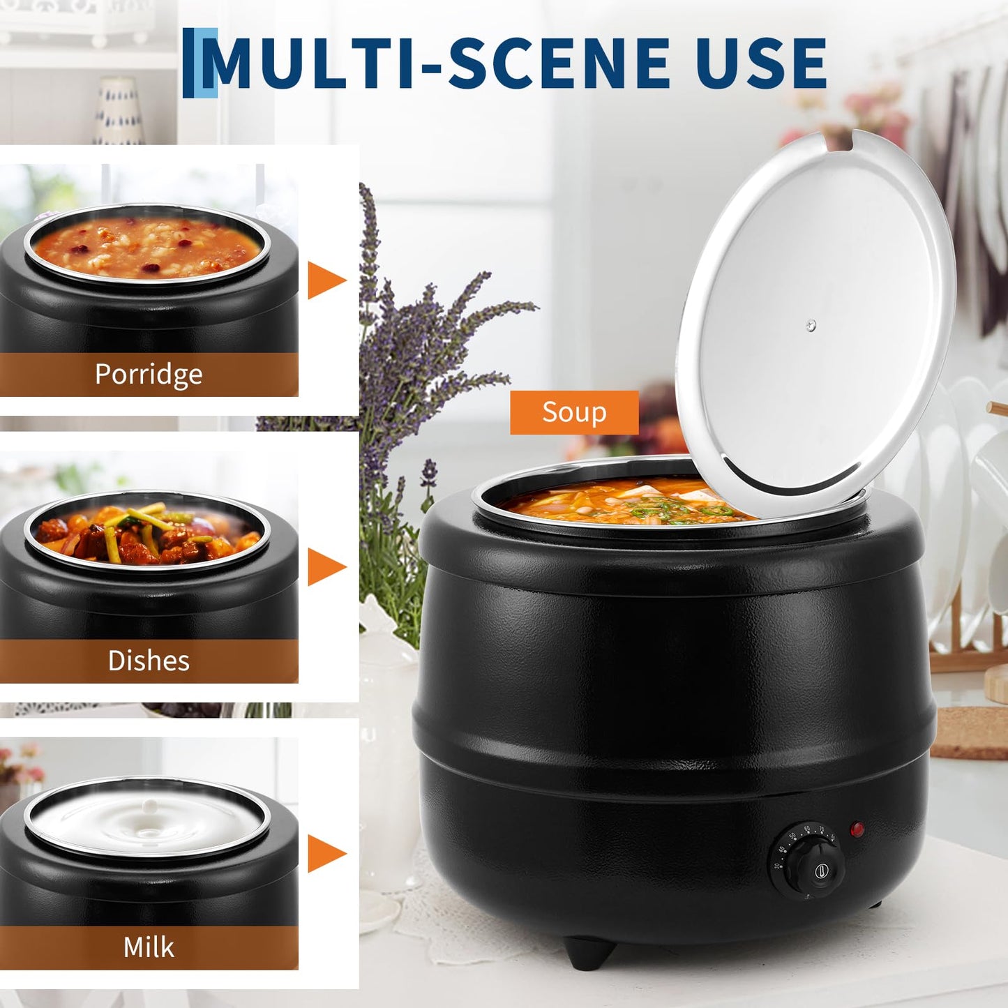 13.7 Quarts Commercial Soup Kettle, Large Capacity Soup Warmer with Stainless Steel Removable Insert Pot, Hinged Lid & Stable Base, Automatic Food Warmer for Buffet, Party, Catering, Restaurant
