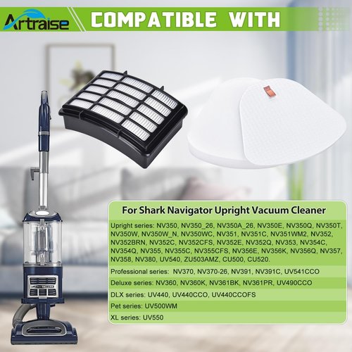 Artraise Vacuum Filter Replacement - 1+3 Pack for Shark Navigator Lift-Away NV350 Series | Compatible with XFF350 & XHF350