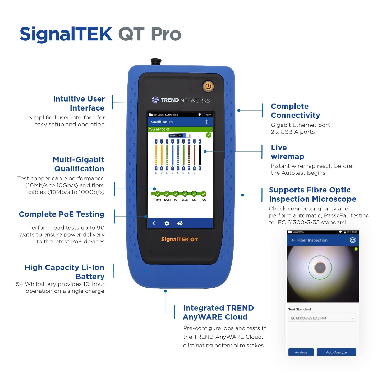 TREND Networks | SignalTEK QT Pro | All-in-One 10G Copper, Fiber & Wi-Fi Qualification Tester | Advanced Wi-Fi Diagnostics | PoE Load Testing & Network Diagnostics | R166001