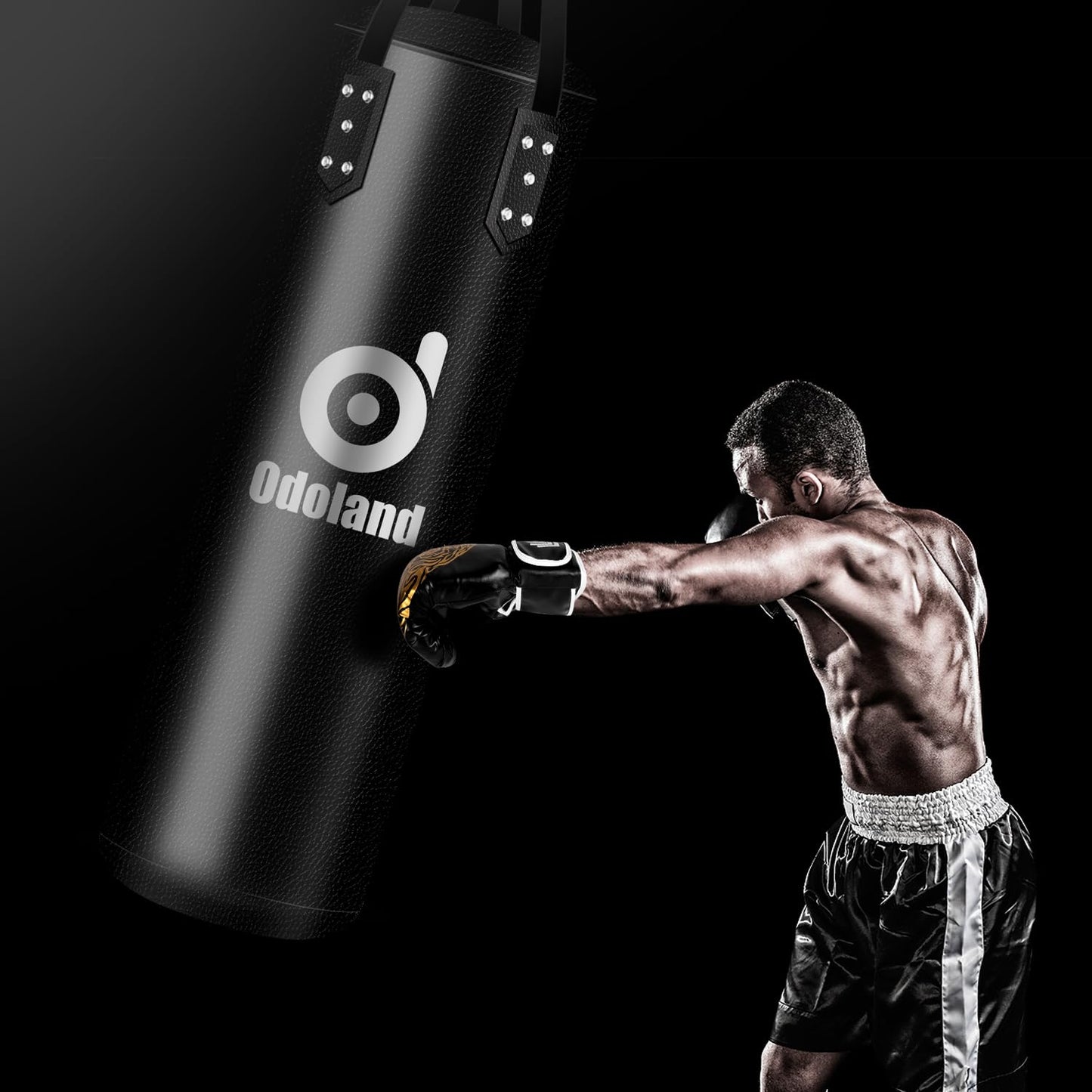 Odoland Punching Bag Set for Adults, 4FT PU Heavy Boxing Bag with 12OZ Boxing Gloves, Hand Wraps, Hanging Chains for MMA Karate Kickboxing Martial Art Home Gym Trainging - Unfilled