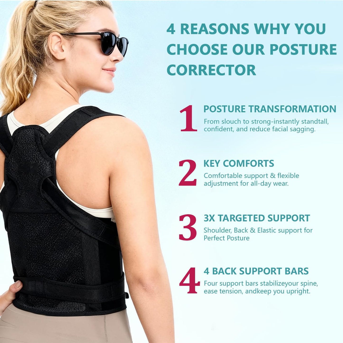 Realtop Upgraded Back Brace,Posture Corrector,Lumbar Support with Shoulder Support,Adjustable Full Back Straightener for Upper & Lower Back Pain Relief, Hunchback, Scoliosis & Spine Alignment (M)