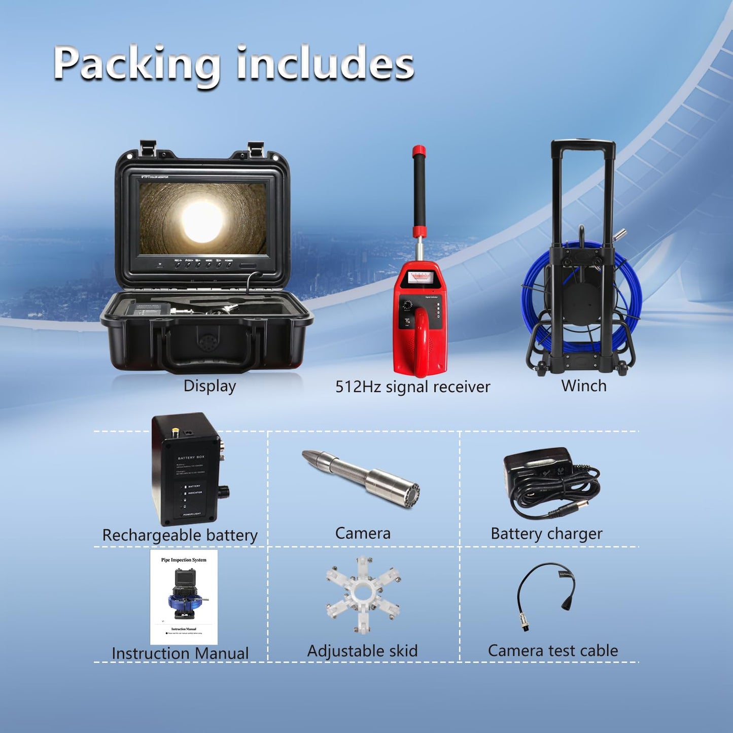 Gatebig Sewer Camera with Locator,Self Leveling,164FT,Retractable Handle,7MM Cable, 9'' IPS Drain Inspection Camera with DVR,IP68 Plumbing Snake with 12 Lights for Home,Duct Pipe Inspection