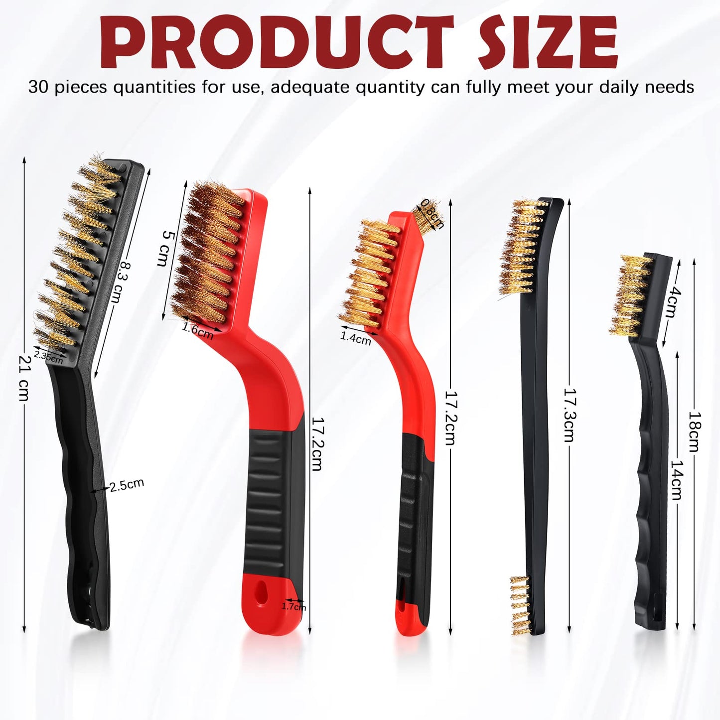 Sumind 30 Pcs Wire Cleaning Brush Set Nylon/ Stainless Steel/ Brass Metal Brush with Curved Handle Grip Paint Remover for Cleaning Rust Grout Cleaner (Nylon, Brass, Stainless Steel)