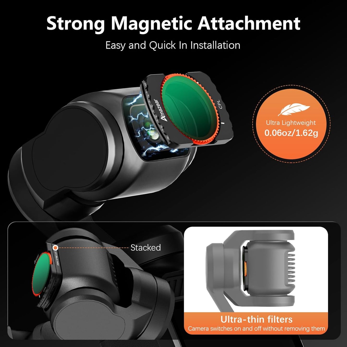 AMAZEAR 4/3 1/4 ND16/ND64/ND256 5 Pack ND CPL Filters Kit for DJI Osmo Pocket / Xtra Muse Gimbal Camera Accessories