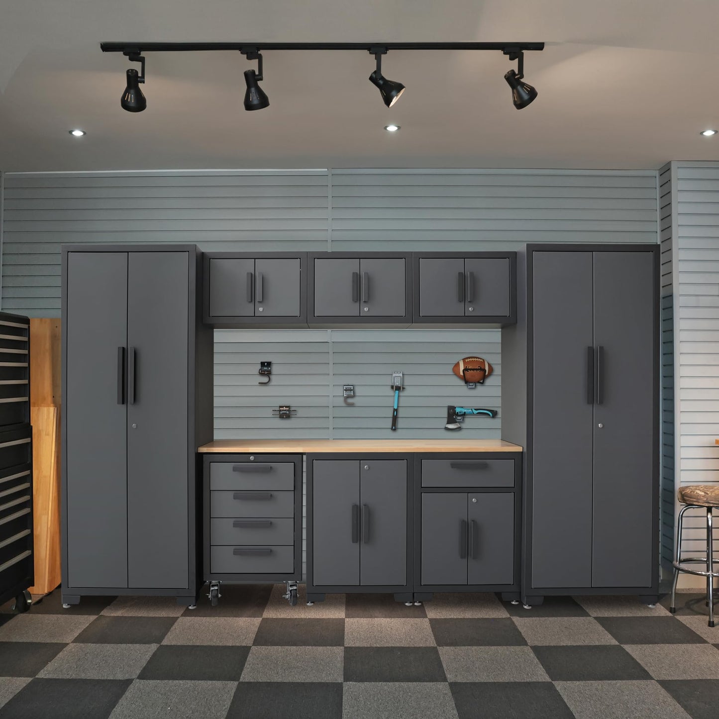 Torin Garage Cabinets Storage System, 9 Piece Included Steel Drawers Rolling Chest,Locked Storage Cabinet, Perfect for Organizing Garage and Tools, Black/Grey