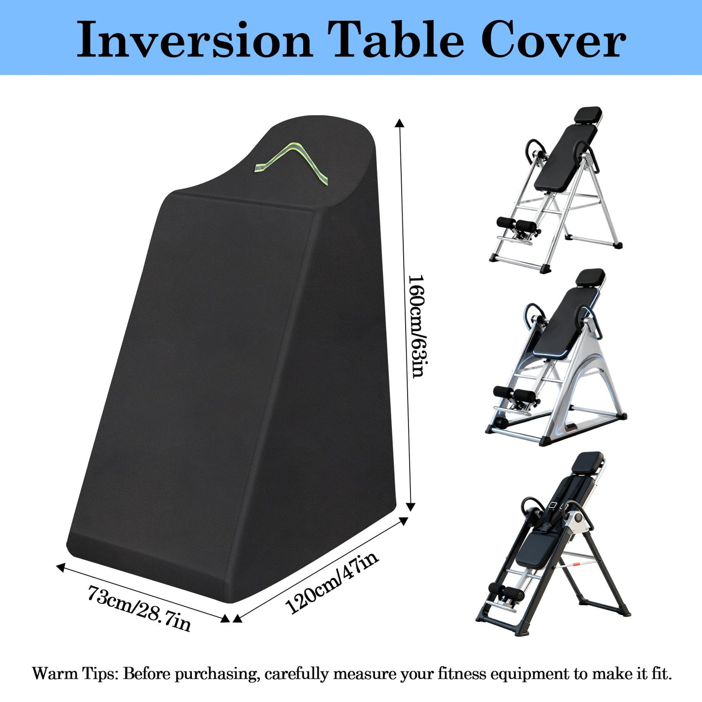 Klmnop Inversion Table Cover with Zipper and Handle, Waterproof Dustproof Protective Cover for Inversion Chair and Tables, Fit Most Inversion Equipment Indoor Outdoor, 47" L x 28.7" W x 63" H(Black)
