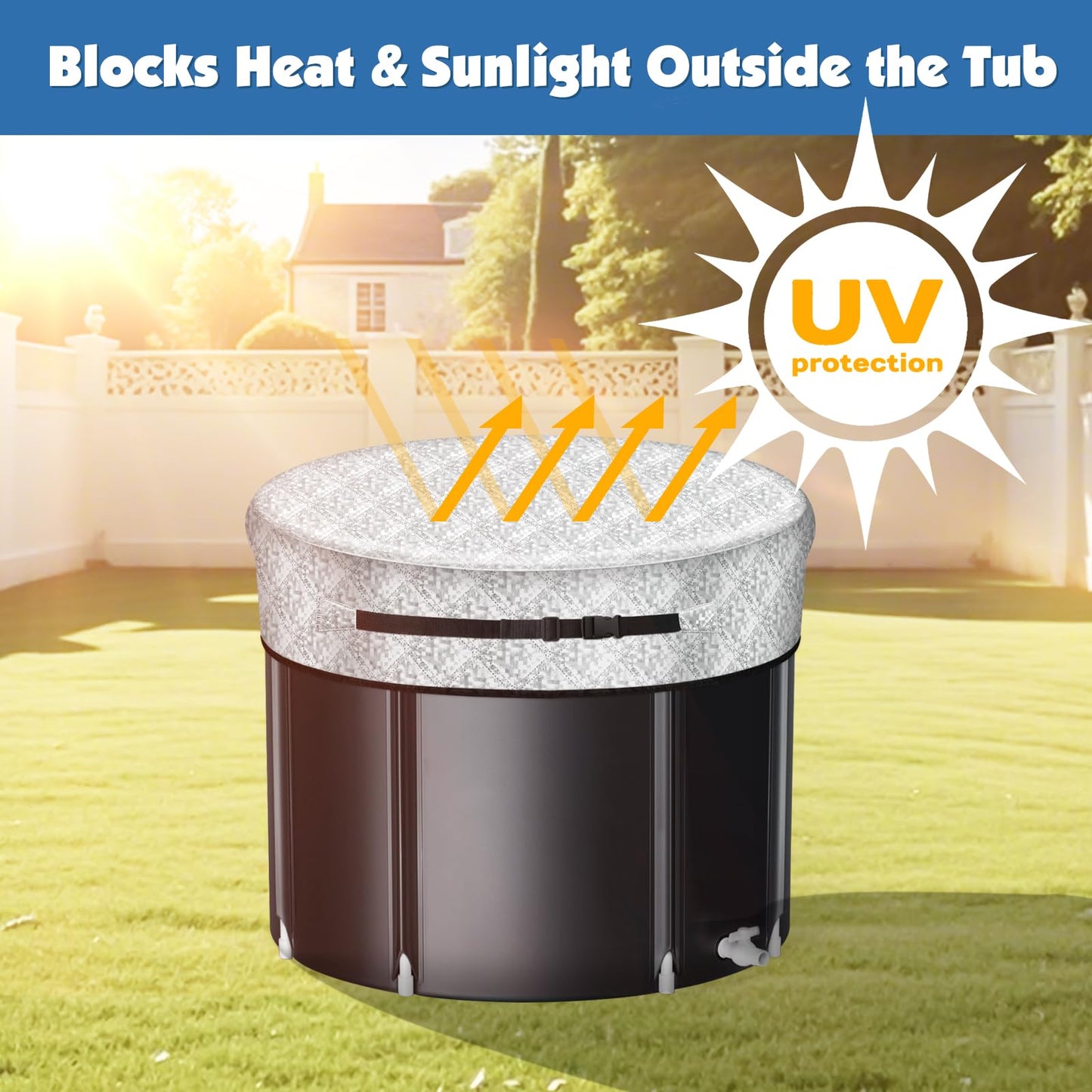 Ice Bath Tub Cover, 3 Layers Insulation and Silver UV Heat Reflective Cold Plunge Tub Cover, Zip Up All Weather Protection Ice Pod Cover, 32.5''D x 9''H