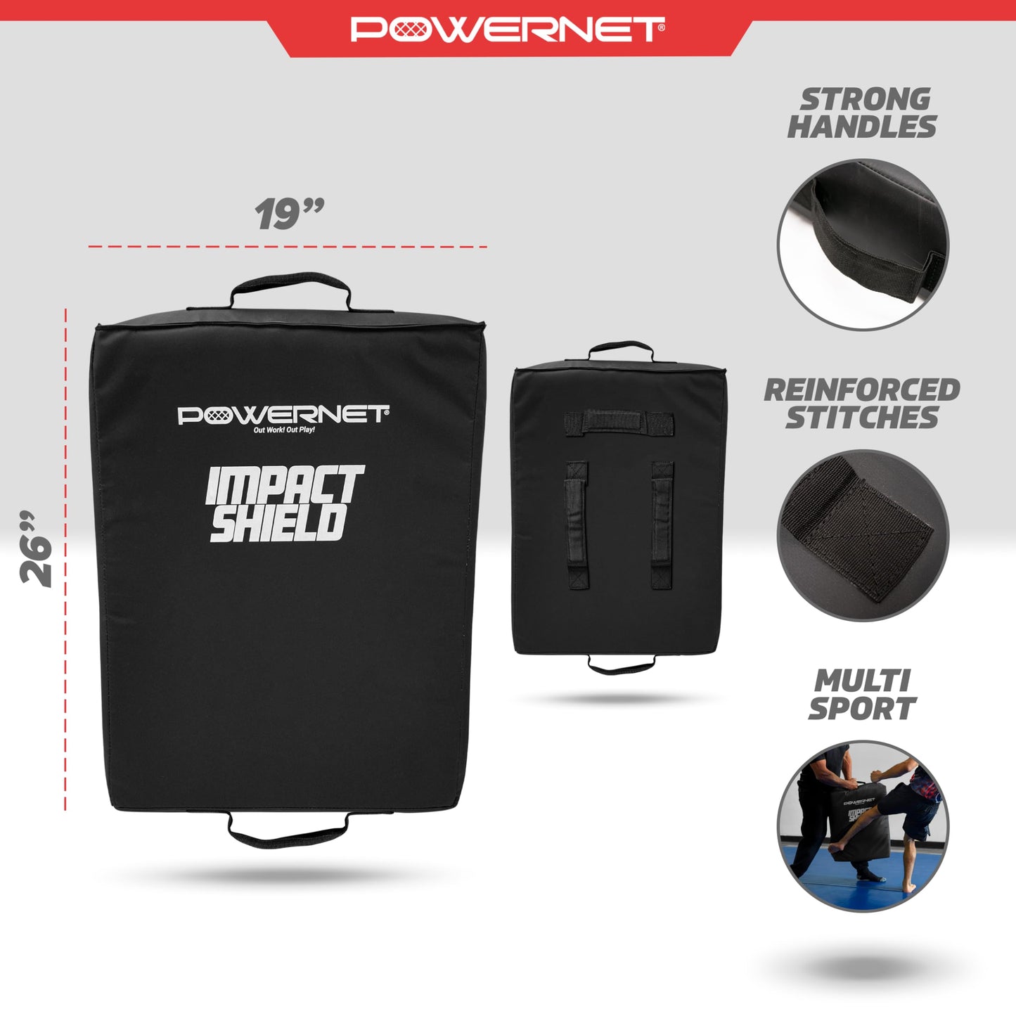 PowerNet Impact Shield, Heavy Duty Impact Pad for Contact Sports - Football, Basketball, Soccer, Rugby & Martial Arts Training Equipment, Durable Sports Pad with Multi-Handle Grips