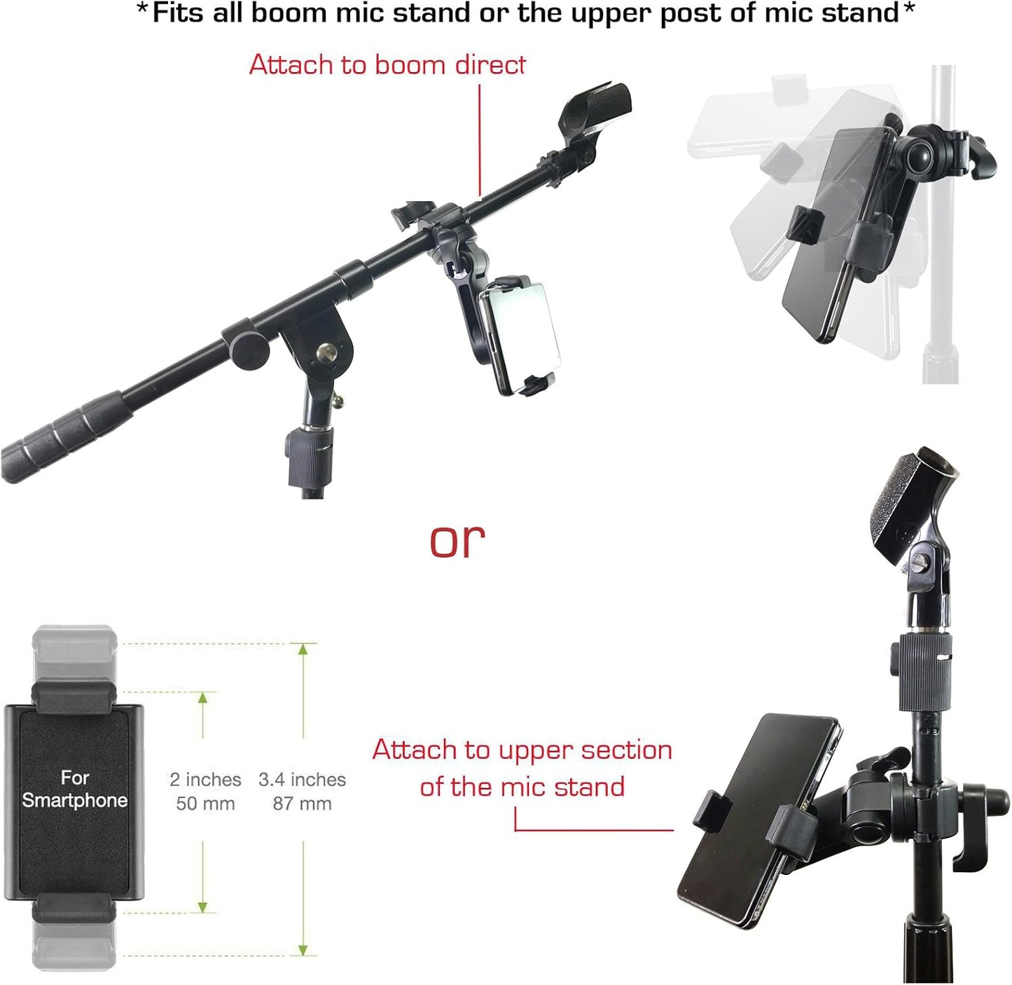 Accessory Basics w/360 3.75 inches AccessoryBasics Music Boom Mic Microphone Stand Smartphone Mount Swivel Adjust