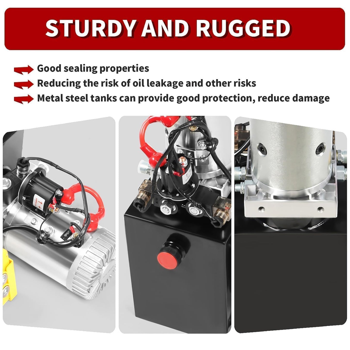 Nakkaa 12V DC Hydraulic Power Device 8 Quart Double Acting Hydraulic Dump Trailer Pump for Lifting and Lowering Dump Trailer Trucks