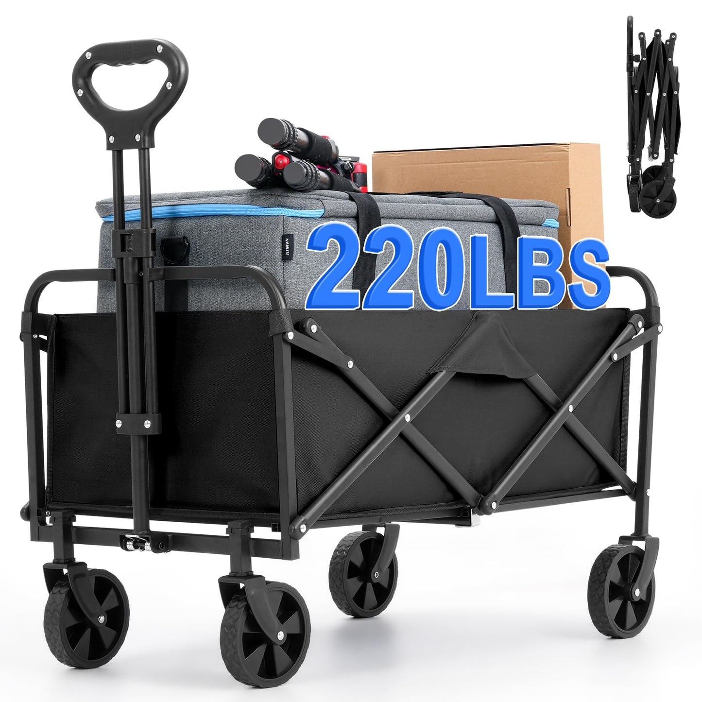 EVLIQUIL Collapsible Foldable Wagon,Wagons Carts Foldable with Wheels,Utility Grocery Folding Beach Wagon for Sand Garden Sports Shopping Outdoor.