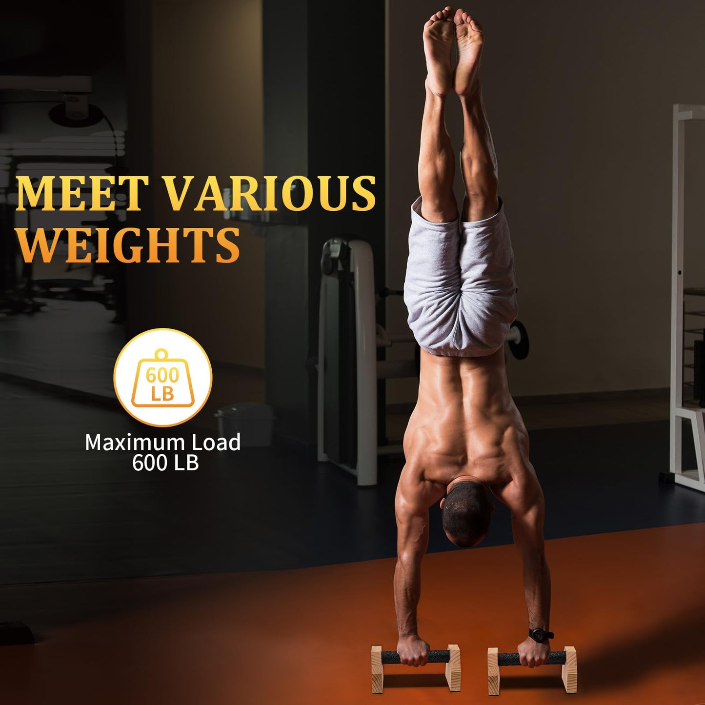 Push Up Bars Wooden Parallettes for Calisthenics Equipment, 600lbs Capacity Non-Slip Pushup Stands for Floor, Strength Training Handstand Blocks for Home Gym, Solid Wood Parallettes Bars