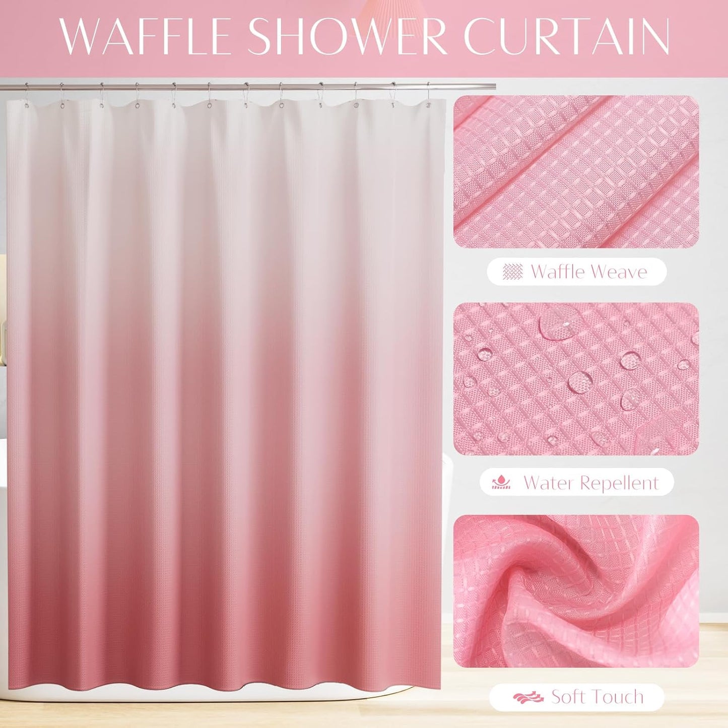 WSBArt 32PCS Bathroom Set - Pink Shower Curtain, Rugs & Trash Can - Complete Bathroom Accessories