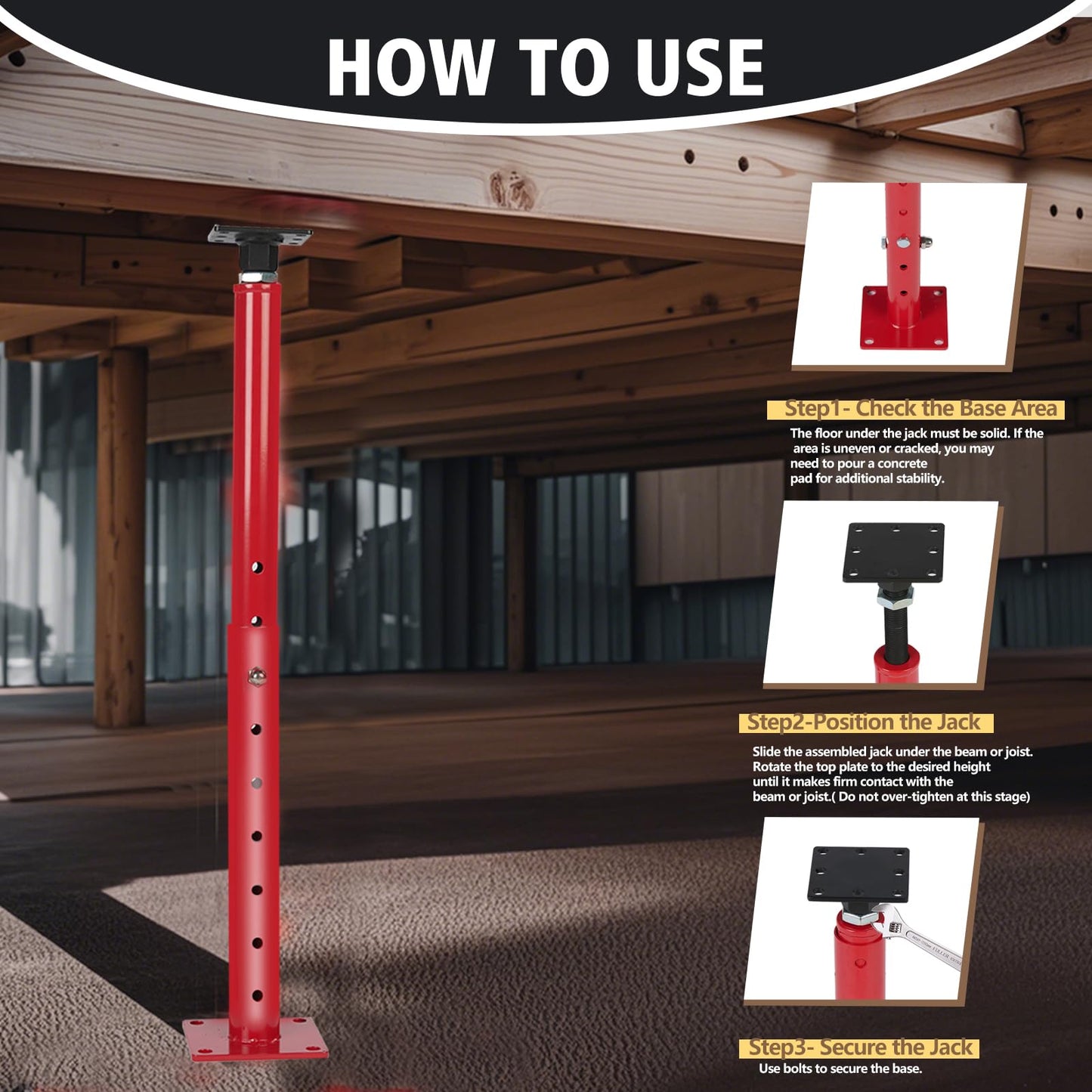TOPTGO Floor Joist Jack, 19"- 36"(1'7"-3) Height Range Adjustable Floor Joist Jack House Jack Post,Telescoping Jack for Temporary Support for Leveling,4400 lbs Height Capacity(Each)-4Pack