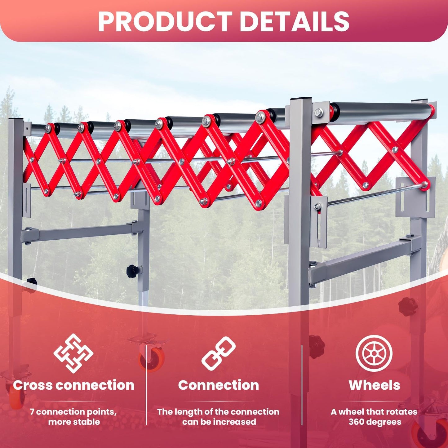 Expandable & Connectable Roller Conveyor 980LBS Capacity, 15.7" Wide Adjustable Conveyor Belt for Warehouse, Workshop, Infeed/Outfeed Table, Industrial Handling