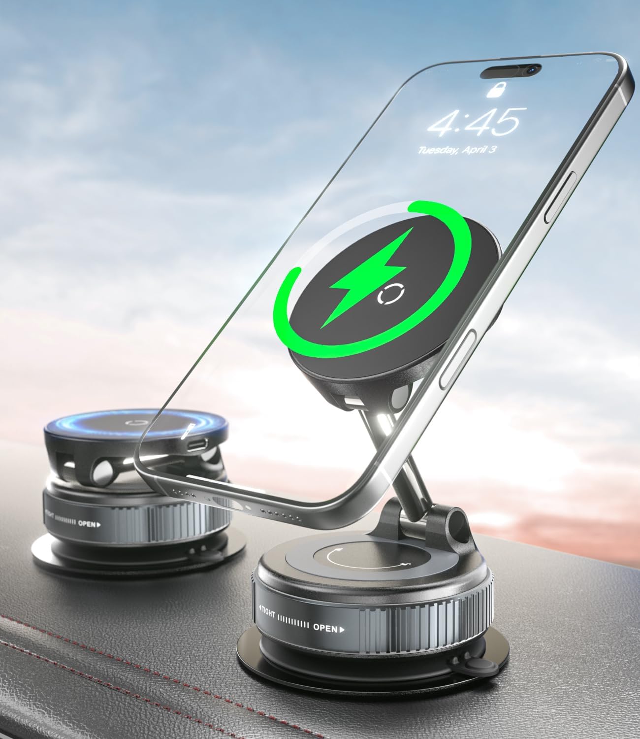 CloudValley 15W 17/16/15/14/13/12, 360 Fast Wireless Charger Car Phone Mount, Vacuum Suction Cup Magnetic Phone Holder