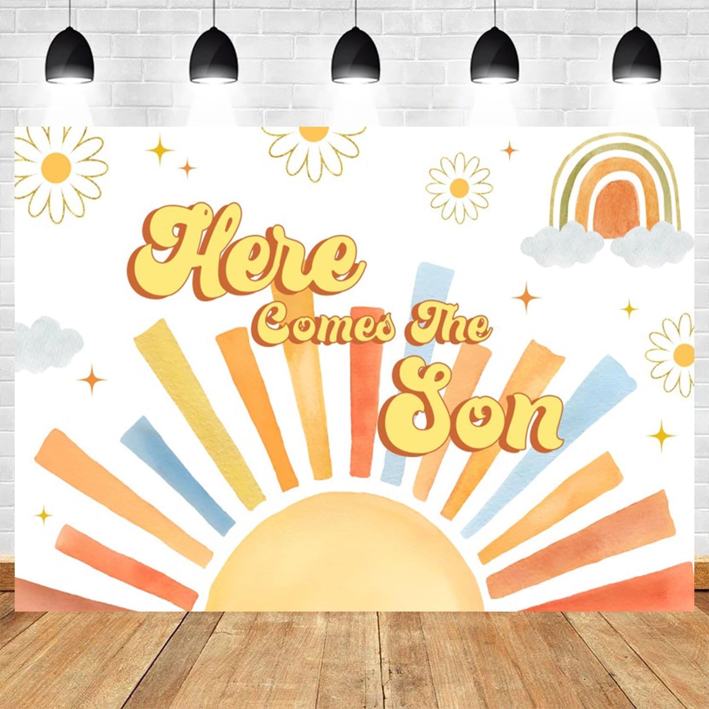 ASDCXZ 8x6ft Here Comes The Son Backdrop Sun Rainbow Baby Shower Photography Background Birthday Banner Cake Smash