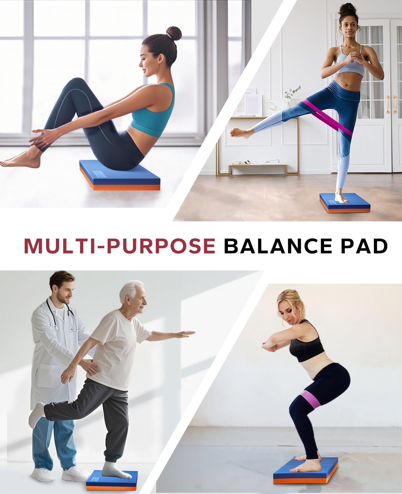 HAPBEAR Exercise Balance Pad - 15"x12" Non-Slip Textured Bottom Stability Training Mat - 2.25" Thick Soft Cushioned Foam for Adults, Physical Therapy, Core Training & Home Workouts - Blue