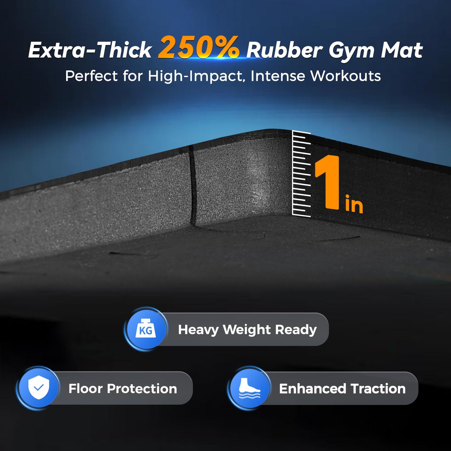 SUPERJARE 1" Extra-Thick Rubber Top Exercise Mat, Puzzle Gym Flooring for Home Gym, Gym Mat for Workout Equipment, Interlocking Floor Tiles with EVA Foam, 18 Pcs 72 Sq Ft, Black/Blue