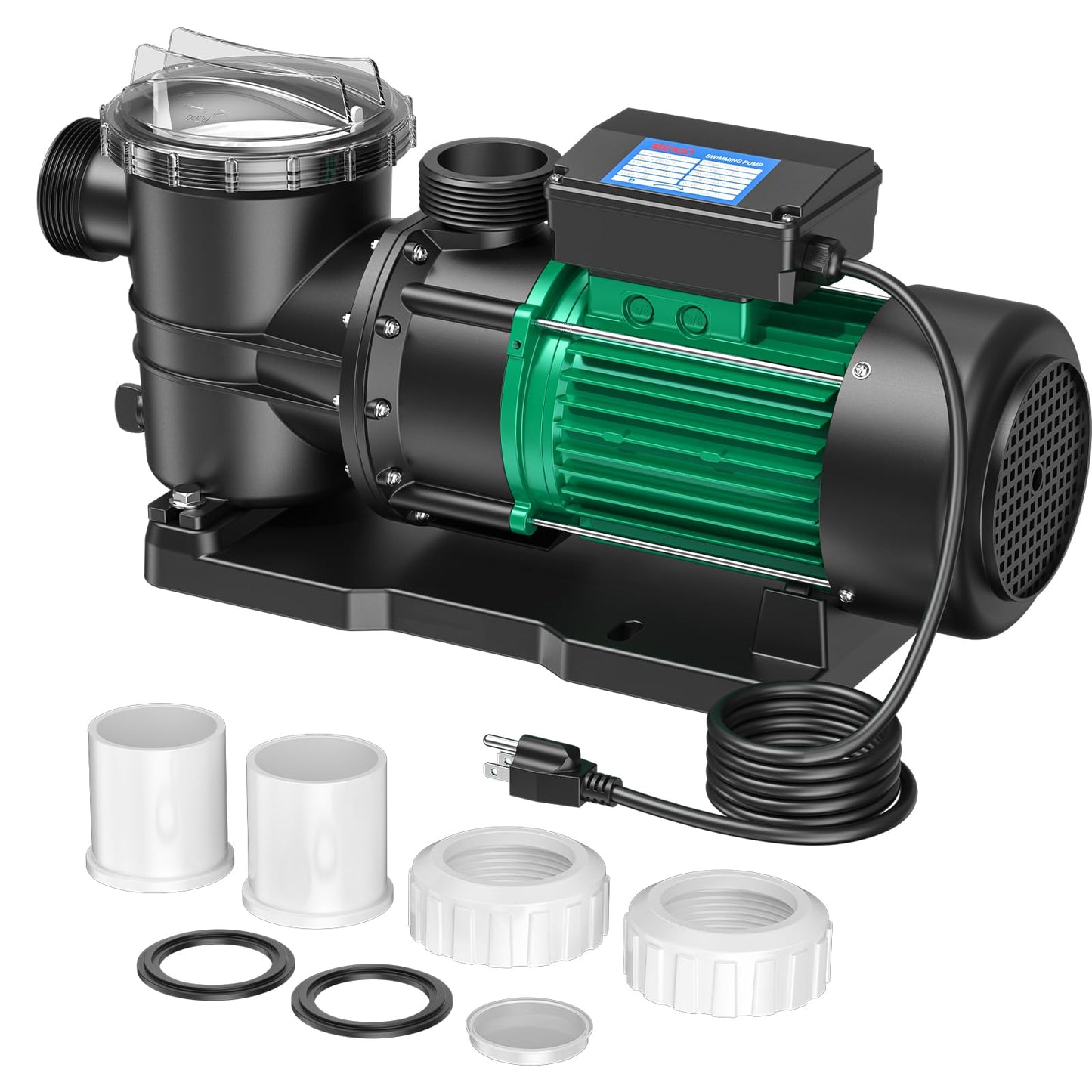 MENIIO 2 HP Swimming Pool Pump, 6980 GPH High Flow, 39.3 FT Max Head, 110V/60Hz IPX68 Waterproof, Inground & Above Ground Pool Water Circulation Pump