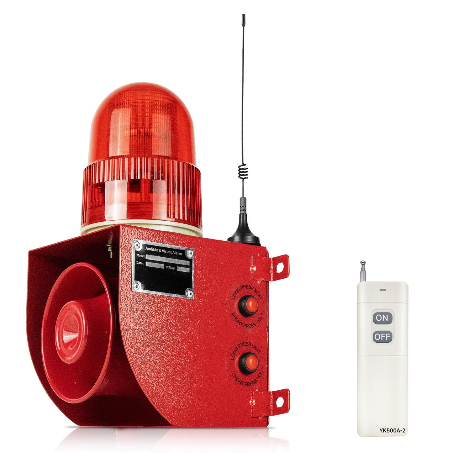 EOKHEOY Outdoor Security Siren Alarm 1.24 Mile Range Wireless 120dB Loud Waterproof Emergency Alarms with Strobe Light Adjustable Siren Sounds AC110-120V