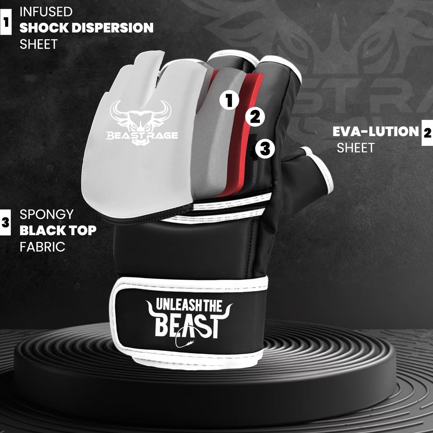 BEAST RAGE MMA Gloves for Men and Women,Martial Arts Mitts Grappling Sparring,Ventilated Palm, Vegan Leather, Cage Fighting, Muay Thai, Kick Boxing, Punching Bag, Boxing, Kickboxing (White, M)