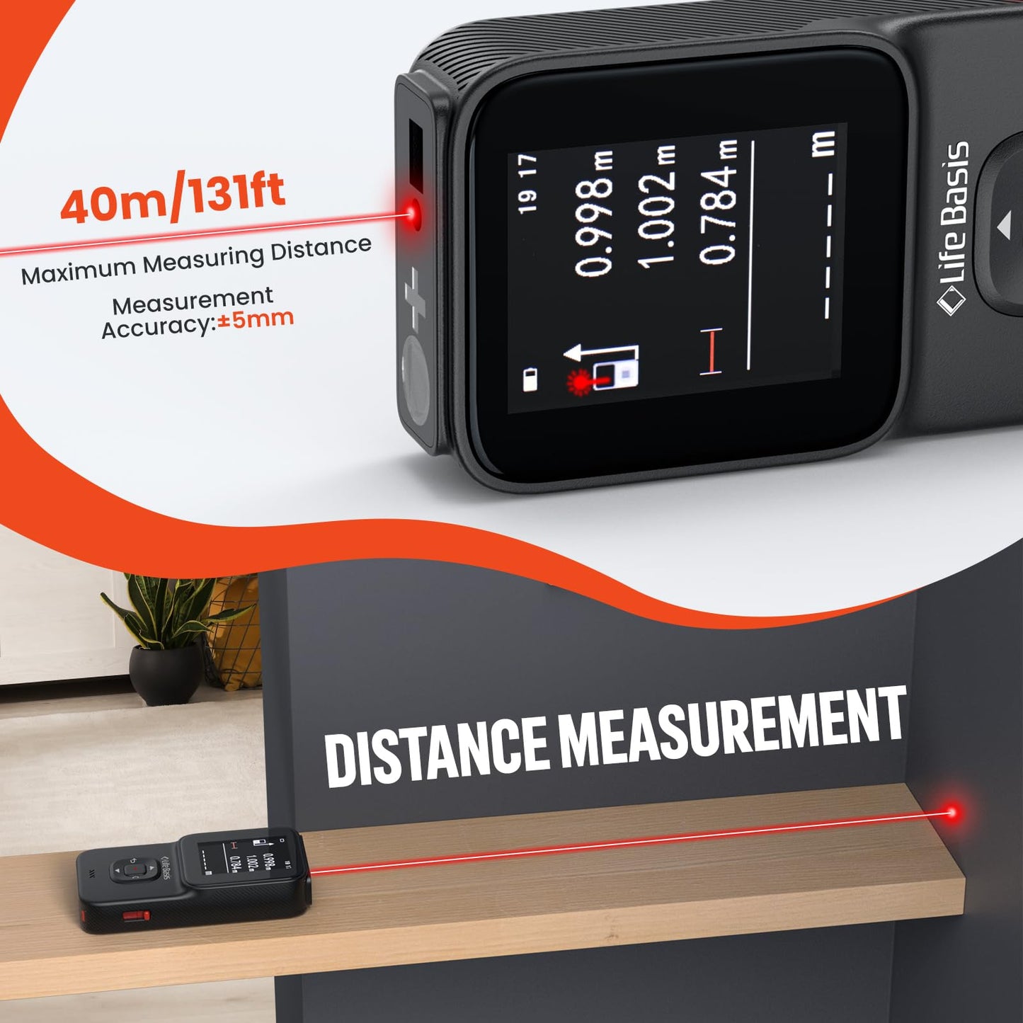LifeBasis Stud Finder Wall Scanner for Metal, Wood, Pipe, AC Wires, 10 in 1 Measuring Tool for Length, Area, Volume, Wood Beam Detector USB Moisture Meter with Thermal Imager Screen and Alarm- Black
