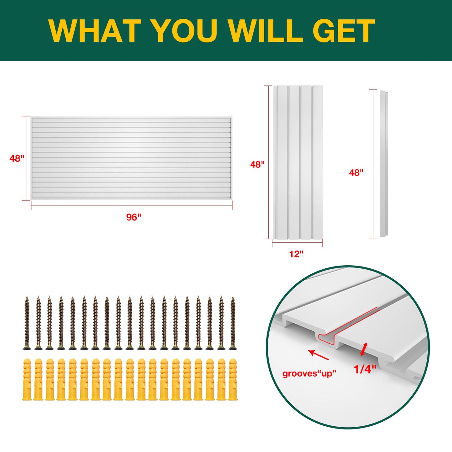 Yuzzy Slat Wall Paneling 4 x 8ft, Garage Slatwall Panel Wall Storage Systems, Heavy Duty PVC Garage Wall Organization (White)