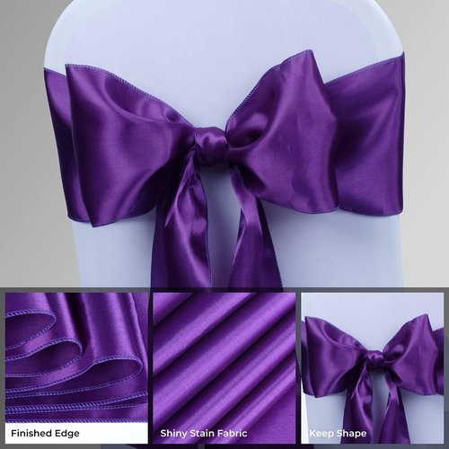 Babenest Satin Chair Sashes - 30 Pcs Upgraded Chair Ribbons & Bows for Weddings & Events | Purple