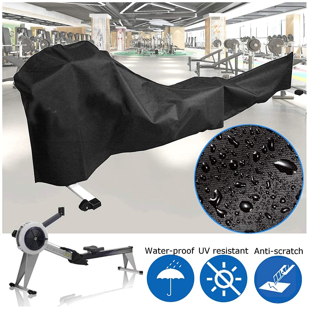 J&C Rowing Machine Cover, 420D Heavy Duty Fitness Equipment Protective Cover, Dust Cover fot Folding Water Rowing Machine 300lb Weight Capacity Concept 2 Rowing Machine Waterproof 95x24x40inch (Black)