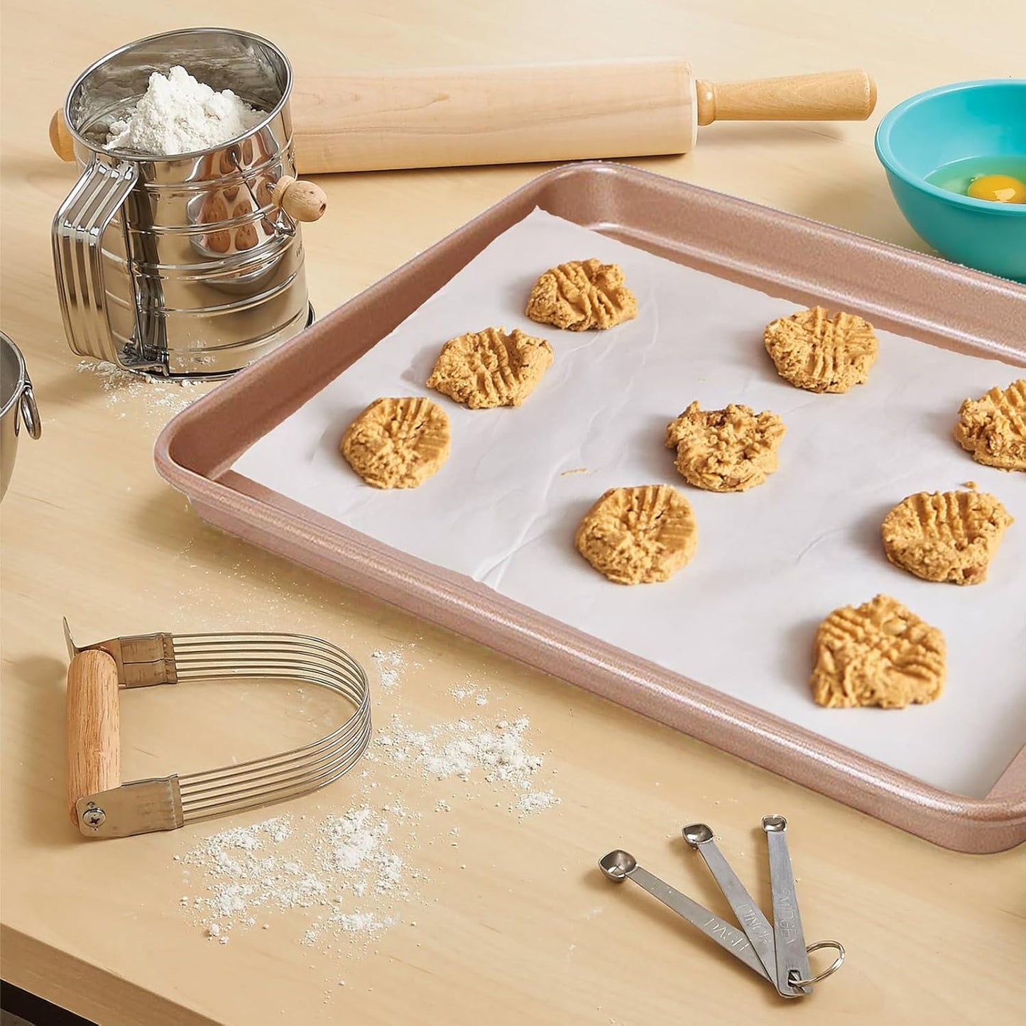 ZOENHOU Nonstick Baking Sheet Pan Set - 3 Sizes (9, 11, 13 Inch) | Ideal for Cookies, Cakes & Bread - Rose Gold