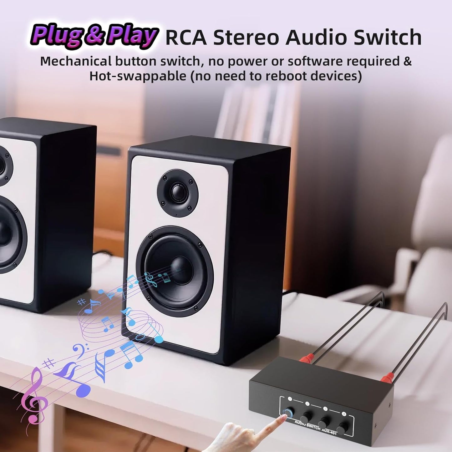 BolAAzuL 3.5mm 4 1 4X1 Aux + RCA L/R Audio Switch Box in Out Bidirectional, Stereo Audio Switcher Selector Passive a/b