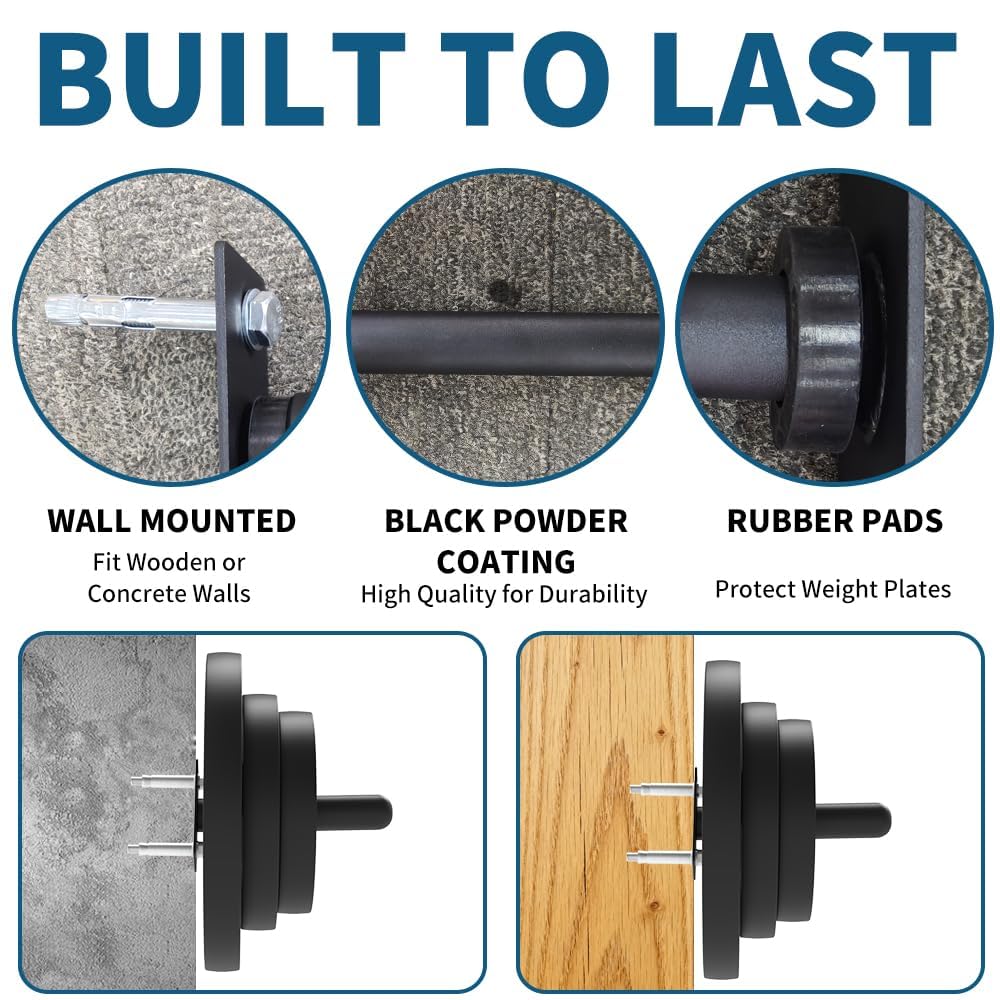 4 Pack Wall Mounted Weight Plate Holder-Fit 1 and 2 Inch Standard Weight Plates with Protective Rubber Pad and Hardware, 300 LB Weight Capacity