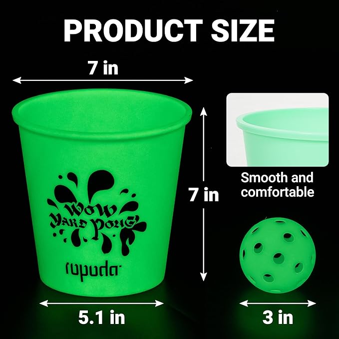ropoda Giant Yard Pong,Yard Games with Durable Buckets and Balls - Choose Red Large, XL, or Green - Glow in The Dark, Outdoor Game with Carry Bag for The Beach,Lawn, Great Gift Choice for Families
