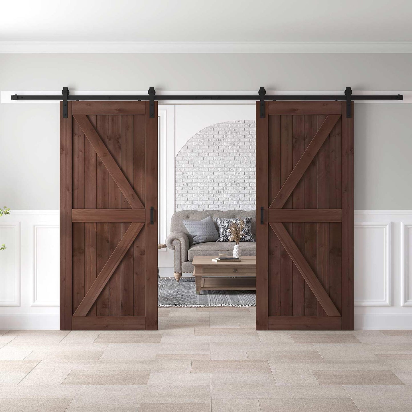 ROYMELO Double 36x84 inch Sliding Barn Wood Door Slab with 6.6ft Hardware Kit and Handle