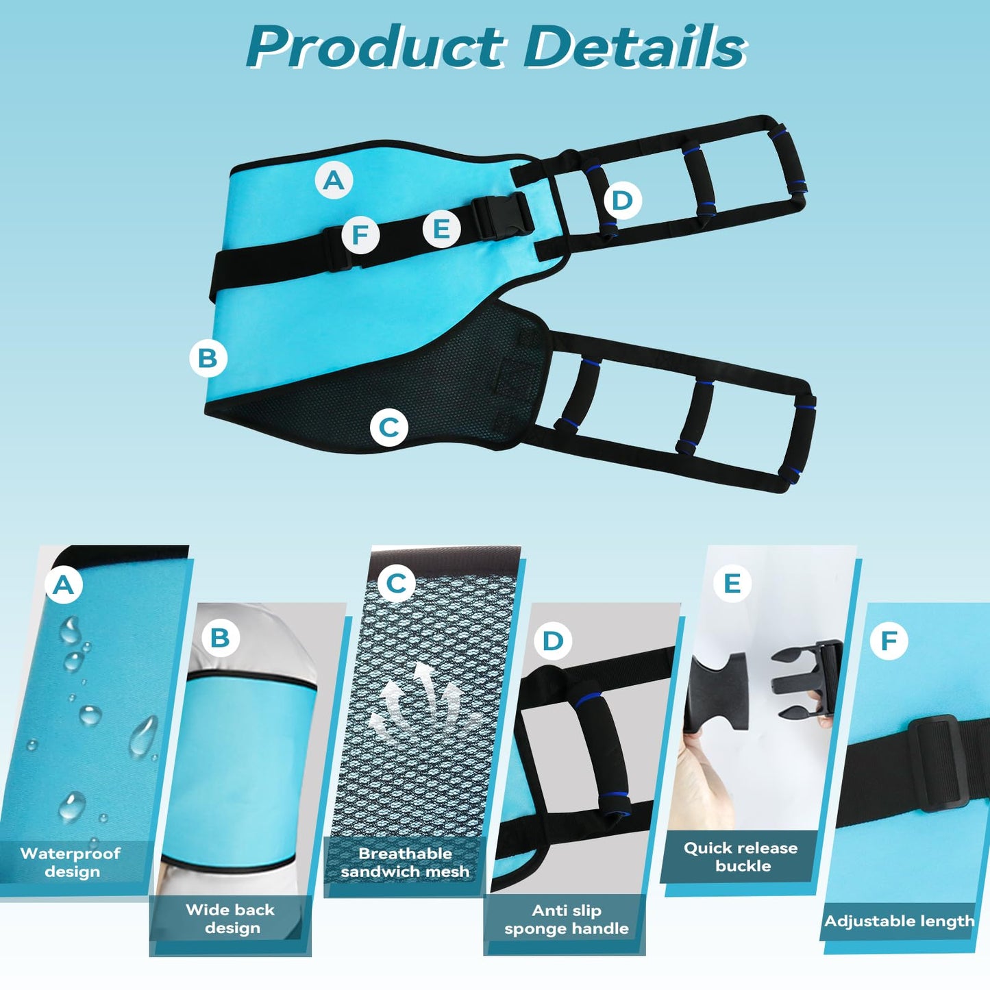 KkaFFe Transfer Sling for Elderly, Padded Assist Gait Belt, Heavy Duty Patient Lift with Straps, Mobility Standing and Lifting Aid for Elderly, Injured, Disabled - Safely Move from Wheelchair and Bed