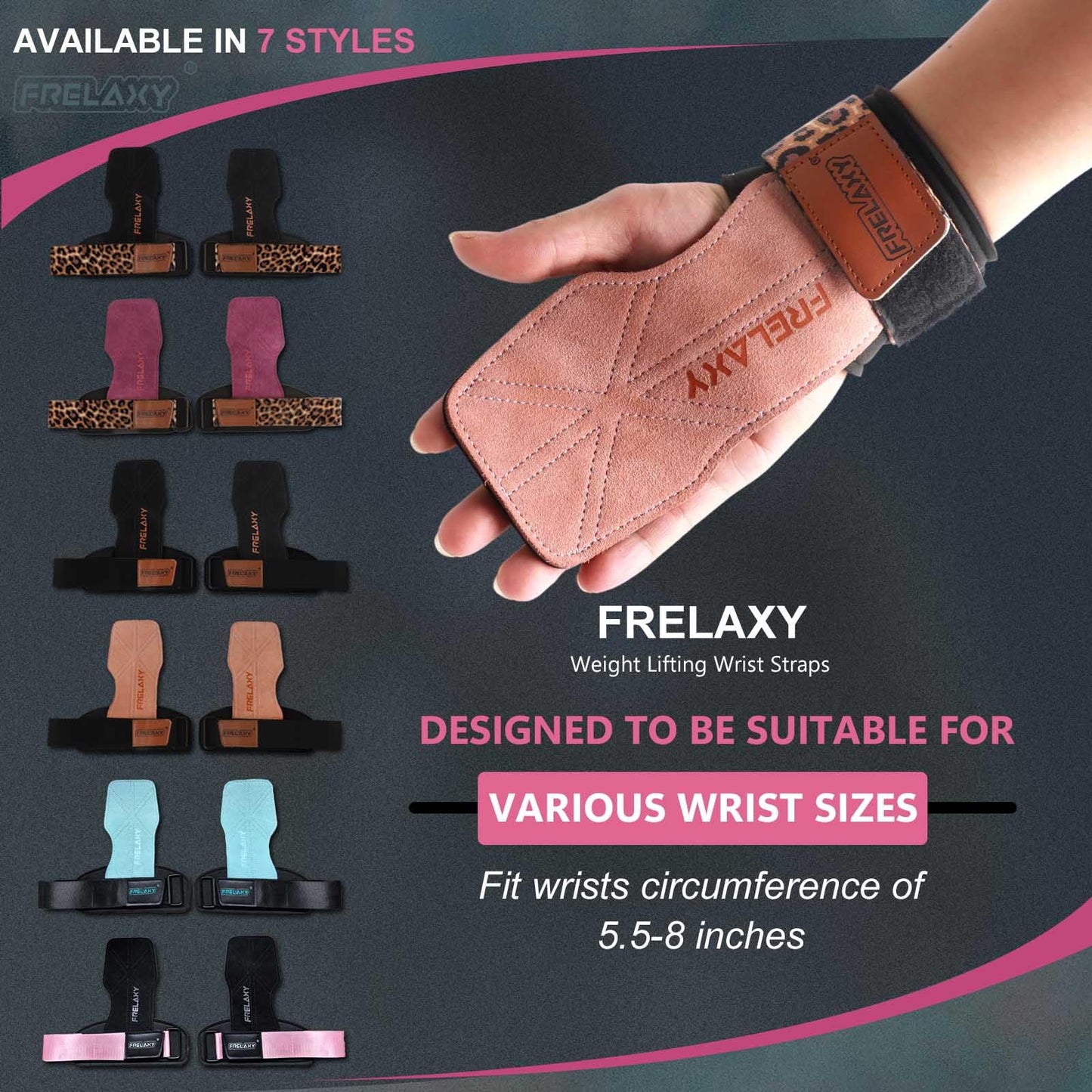 Frelaxy Lifting Wrist Straps Women and Men, Weight Lifting Grips with Cushion Wrist Loop, Double Layer Leather and Storage Pouch, Gym Workout Straps for Deadlift and Powerlifting