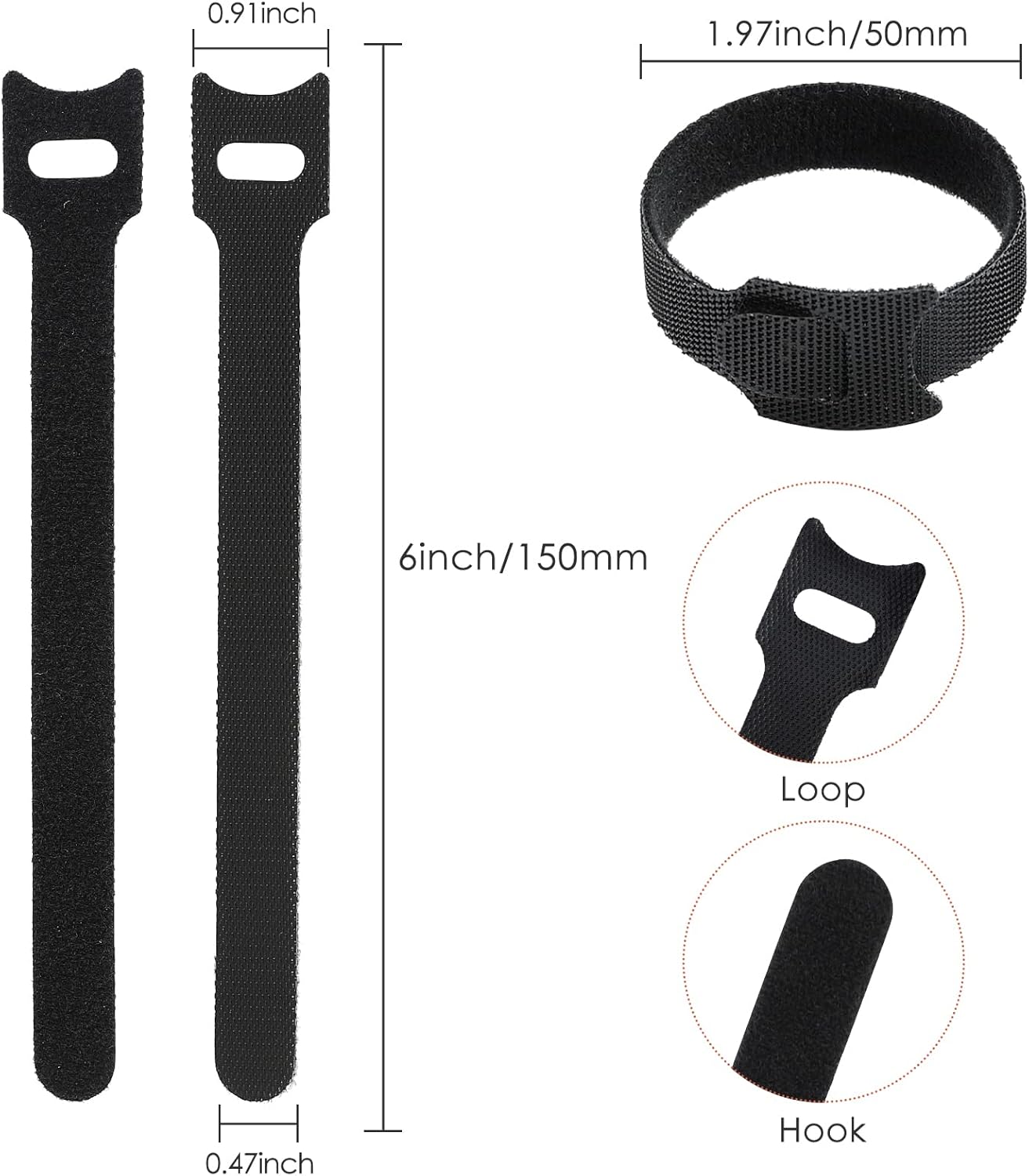120PCS 6 Inch MVYC Reusable Cable Ties Wire Ties Cord Organizer Cable Organizer Adjustable Management Black